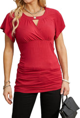 Women Dressy Tunic Tops Crossover V Neck Raglan Sleeve Ruched Blouse